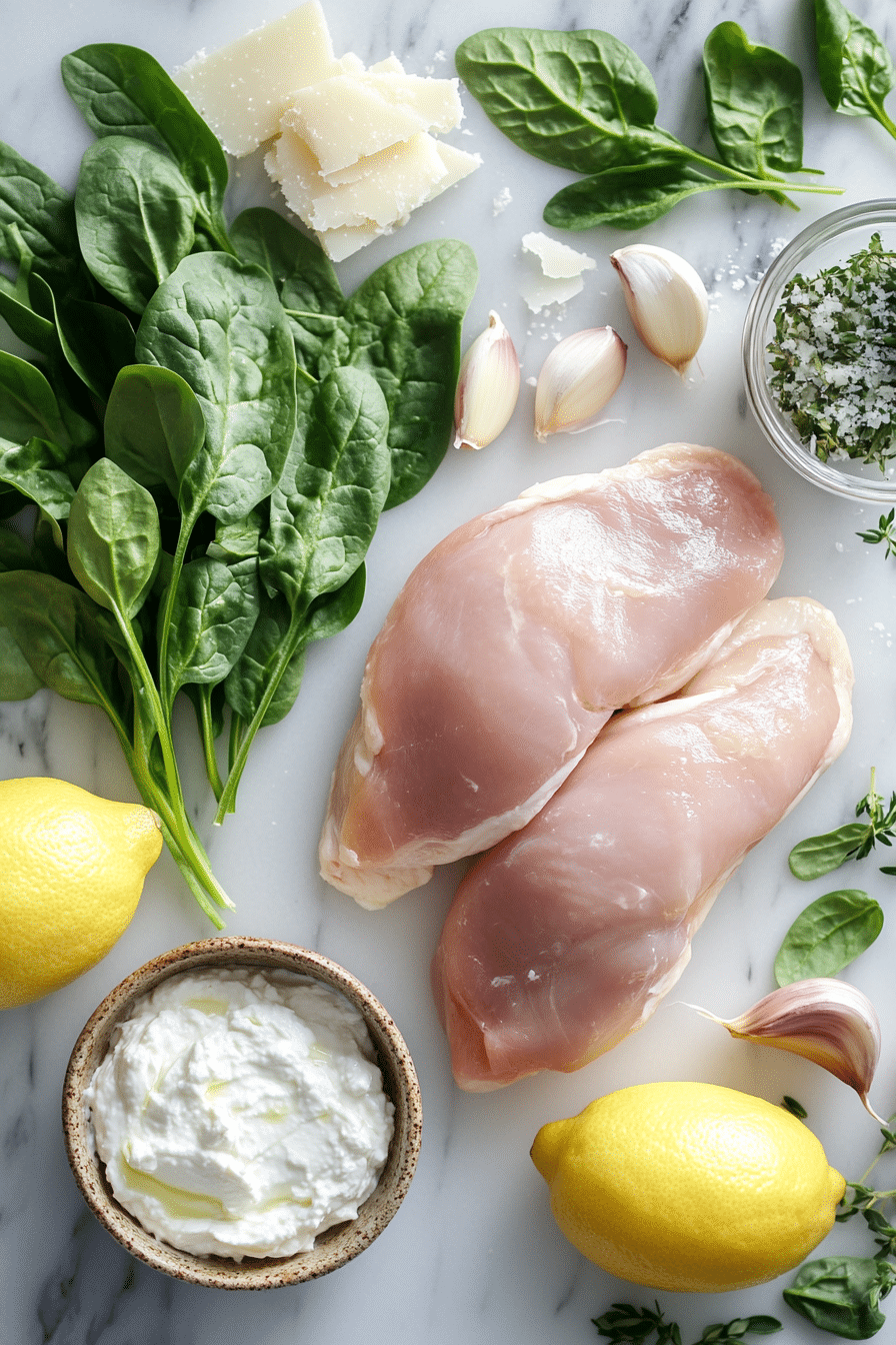 chicken with ricotta cheese 1 Ingredients for chicken with ricotta cheese including spinach and lemon
