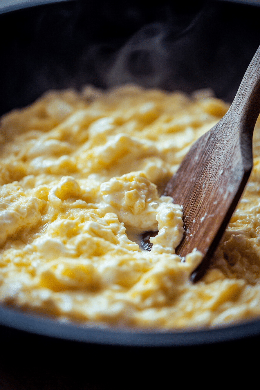 eggs with ricotta cheese 2 Cooking scrambled eggs with ricotta cheese in skillet