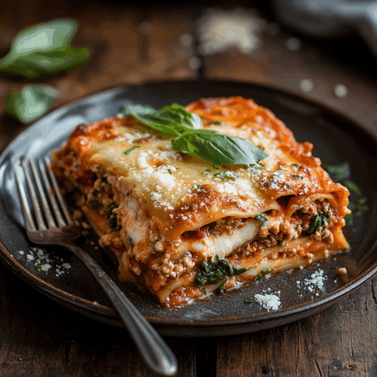 Plated Italian lasagna without ricotta cheese