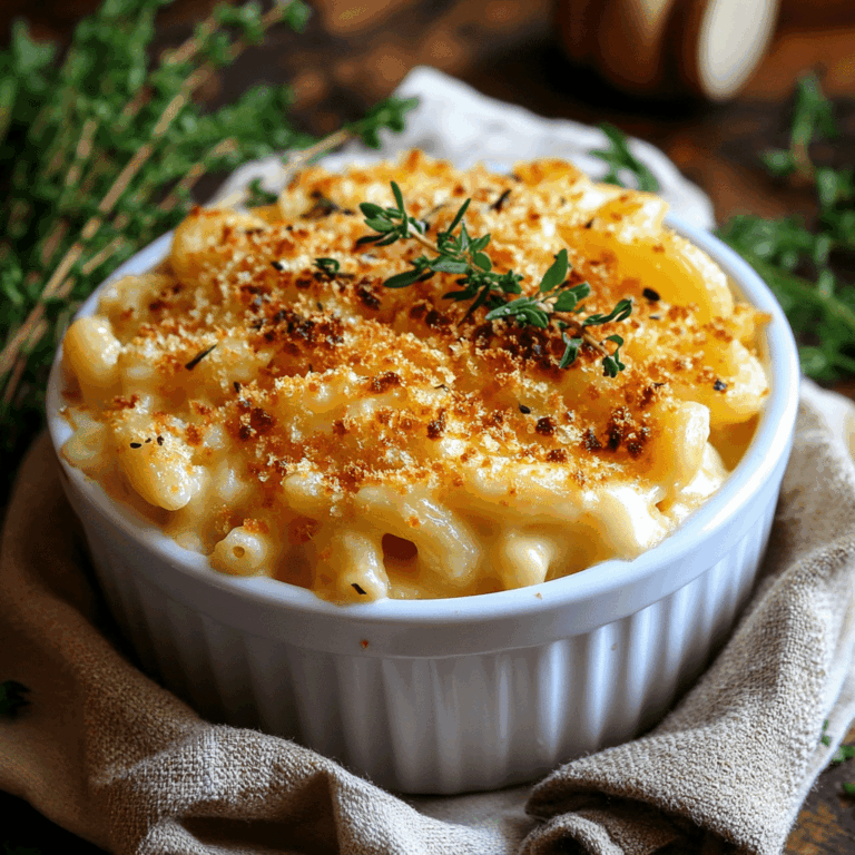 Creamy macaroni and cheese with ricotta on rustic table