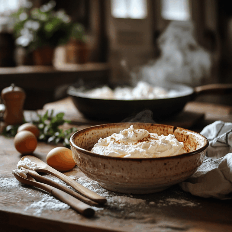 Warm Southern kitchen with ricotta cheese and eggs