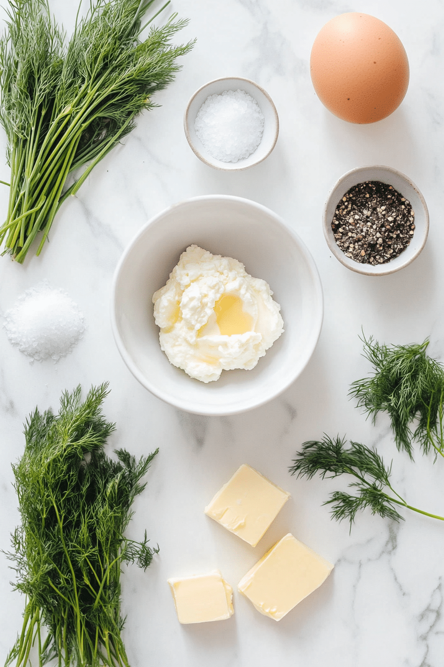 ricotta cheese scrambled eggs 1 Ingredients for ricotta cheese scrambled eggs laid out on countertop