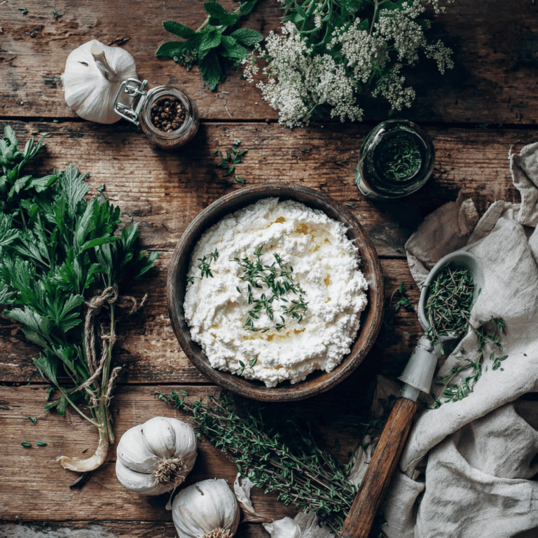 Blended ricotta cottage cheese in rustic kitchen