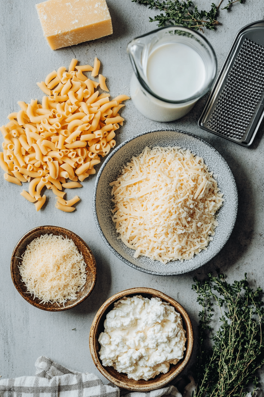 ricotta mac and cheese 1 Ingredients for ricotta mac and cheese flat lay