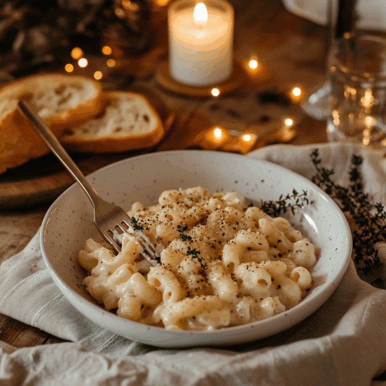 Serving of ricotta mac and cheese with garlic bread